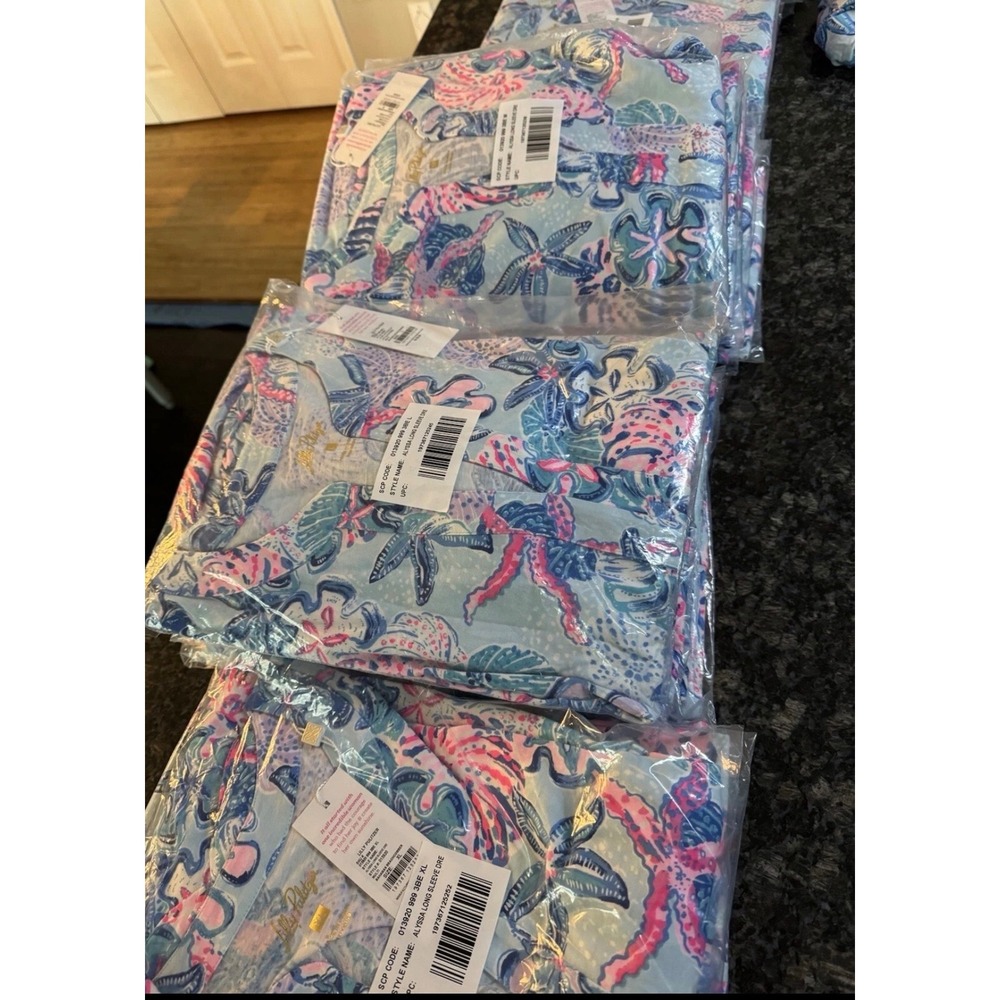 Lilly Pulitzer Alyssa Long Sleeve Dress Blue Pink Floral Ruffle Hem Mini XXS - Picture 7 of 7